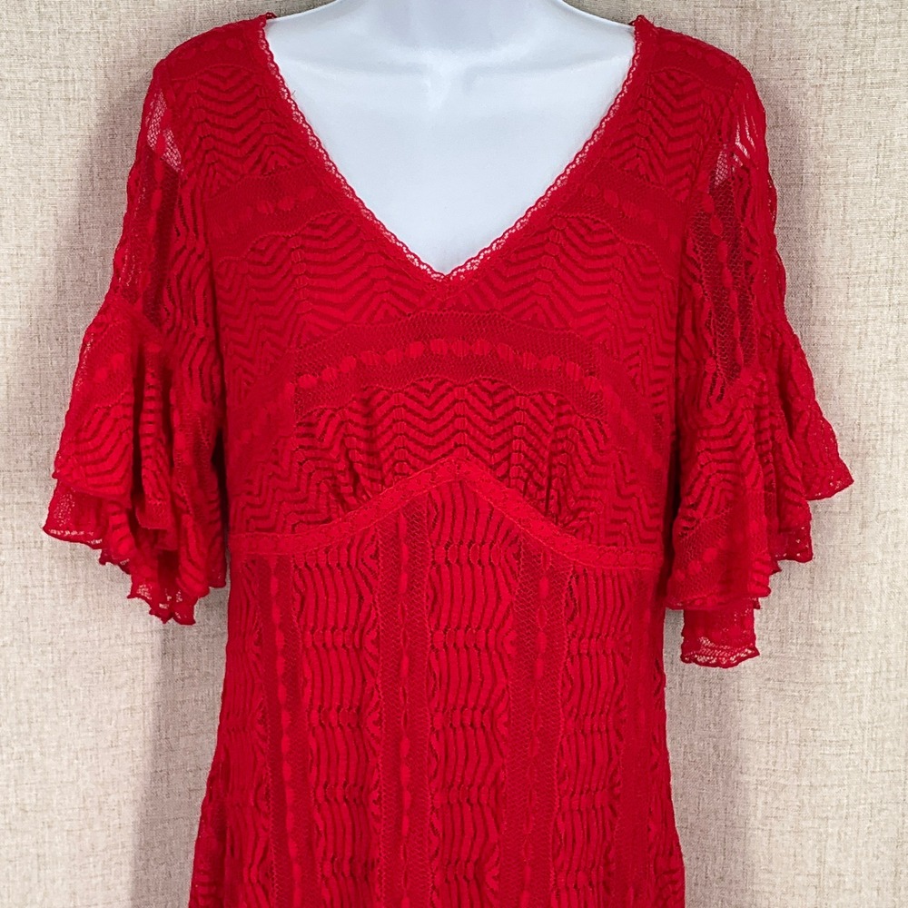 Rabbit Rabbit Rabbit Designs Dress Sz 10 Red Lace Flutter Sleeve Boho Classic - Picture 4 of 15